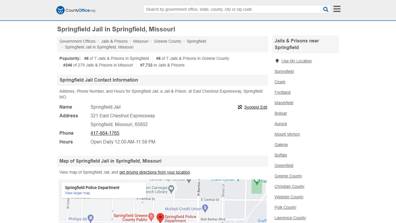 Springfield Jail - Springfield, MO (Address, Phone, and Hours)
